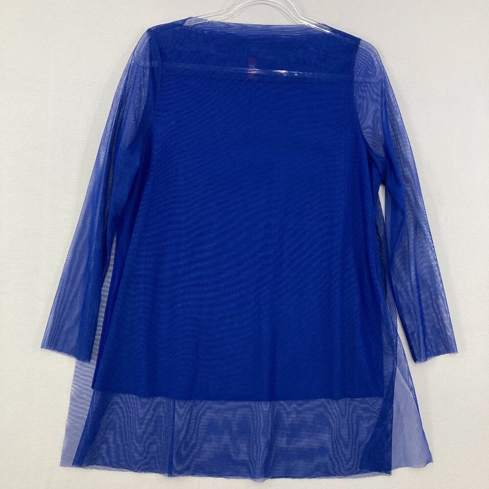 Ic By Connie K Medium Royal Blue Mesh Overlay Stretch Artsy Blouse Festival
